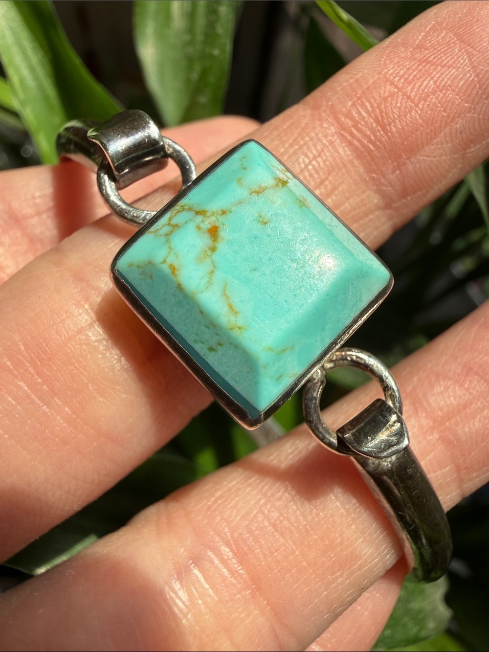 Sterling Silver 925 Mexico Turquoise Square Stone Bracelet